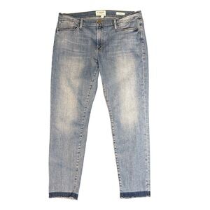 FRAME Le Garcon Mid Rise Relaxed Straight Leg Released Raw Hem Blue Jean Size 31